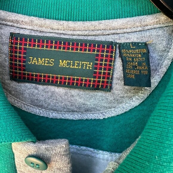 Vintage James McLeith Collard Sweater  Teal Grey Blue With Pockets Sweatshirt Si - Picture 7 of 10